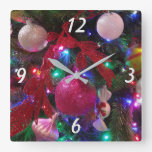 Multicolor Christmas Tree Colorful Holiday Square Wall Clock