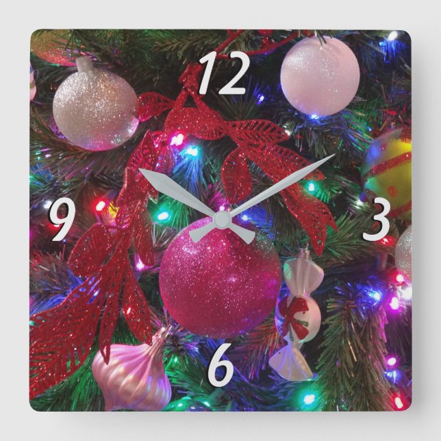 Multicolor Christmas Tree Colorful Holiday Square Wall Clock (Front)