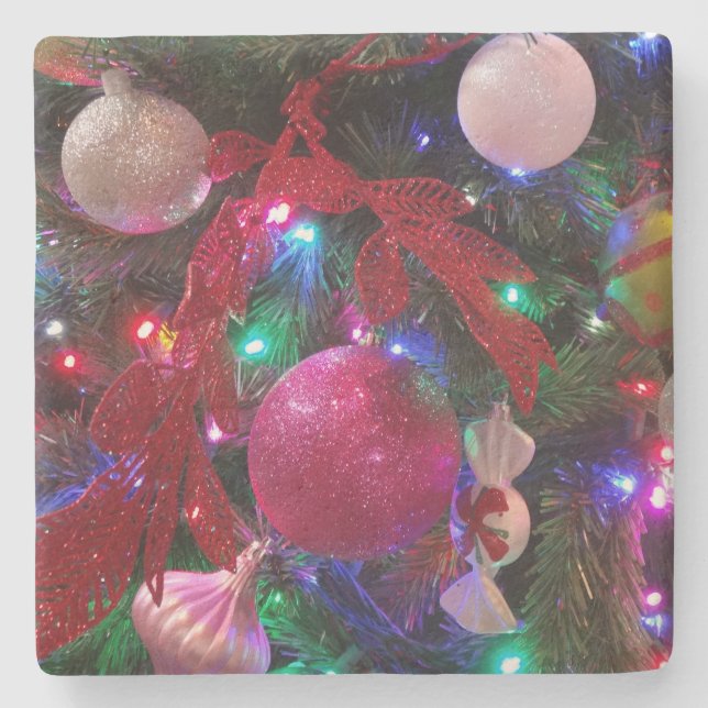 Multicolor Christmas Tree Colorful Holiday Stone Coaster (Front)
