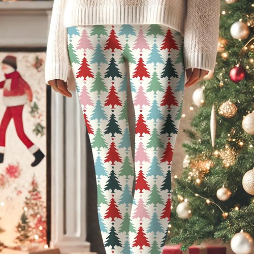 Multicolor Christmas Tree Pattern Holiday Leggings