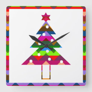 Multicolor Christmas Trees Square Wall Clock