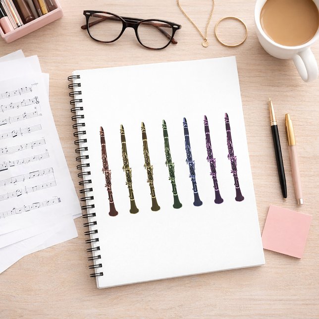 Multicolor Clarinet Unique Music Teacher Gift Notebook (A notebook featuring a colorful lineup of clarinets.)