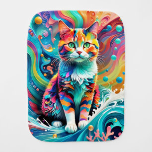 Multicolor Colorful Cat 759 Water Wave Baby Burp Cloth