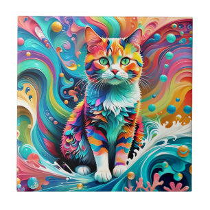 Multicolor Colorful Cat 759 Water Wave  Ceramic Tile