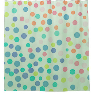 Multicolor confetti dots on mint green shower curtain