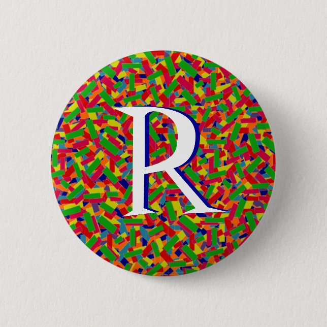 Multicolor Confetti Monogrammed Pinback Button (Front)