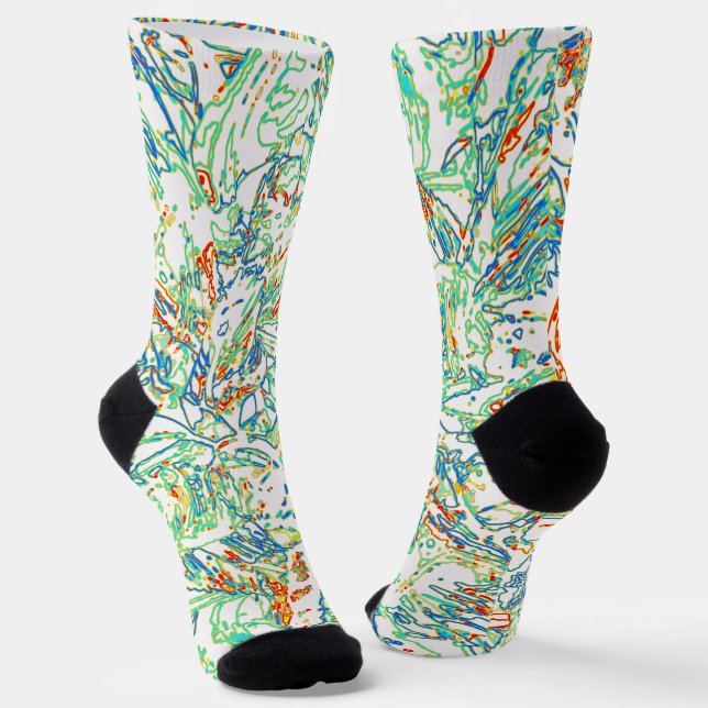 Multicolor Curvy Lined Pattern - Retro Color Socks (Angled)