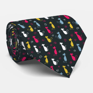 Multicolor cute cat pattern neck tie