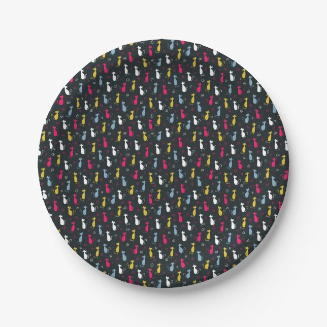 Multicolor cute cat pattern paper plates (Front)