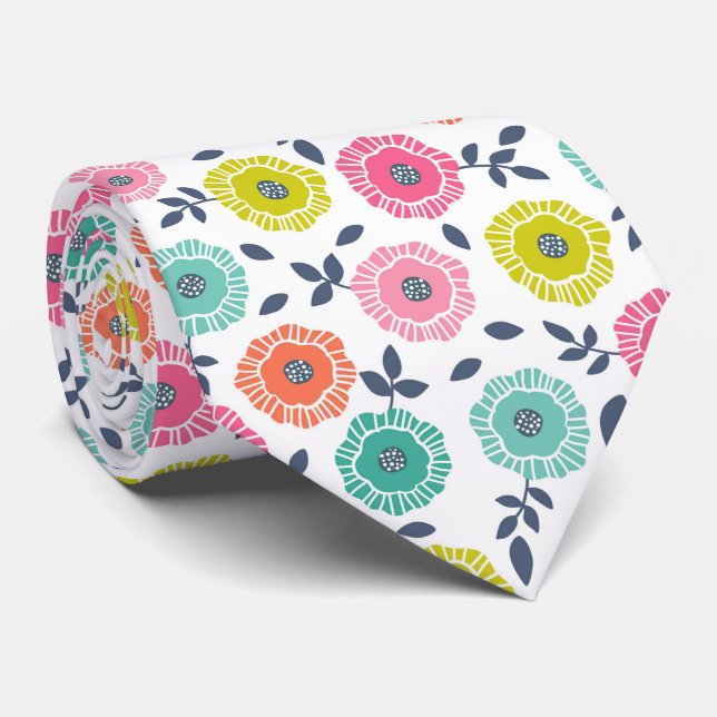 Multicolor cute floral pattern neck tie (Rolled)