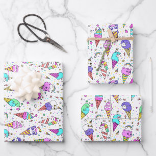 Multicolor cute ice-cream can unicorn pattern wrapping paper sheets