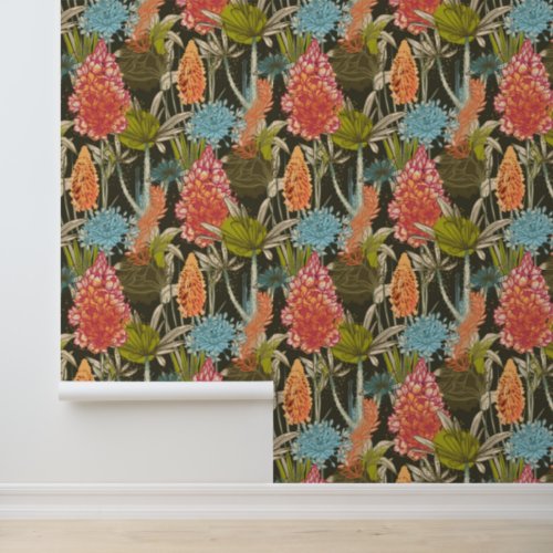 Multicolor Dark African Abstract Floral Pattern Wallpaper