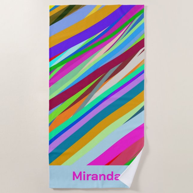 Multicolor diagonal line pattern beach towel (Front)