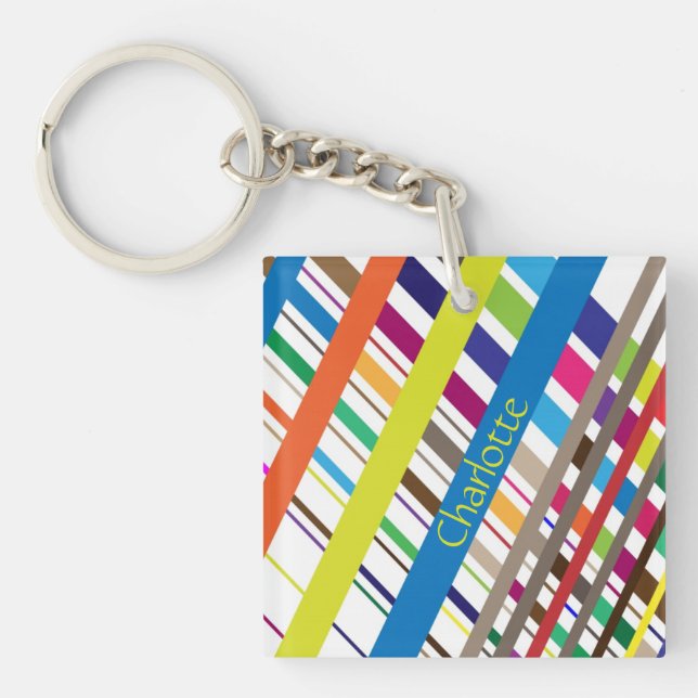 Multicolor Diagonal Lines   Keychain (Front)