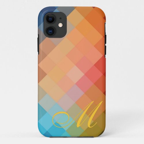 Multicolor Diamond Pattern and Monogram 2 iPhone 11 Case