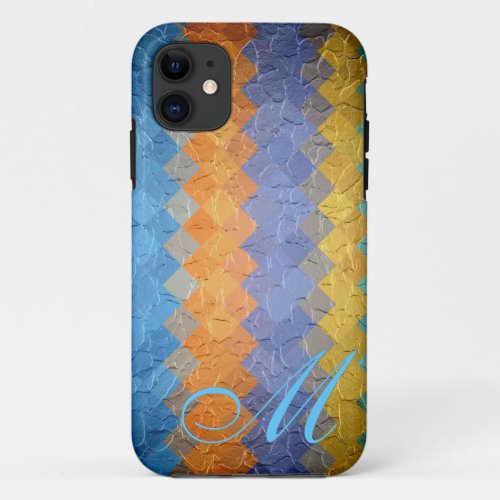 Multicolor Diamond Pattern and Monogram 3 iPhone 11 Case