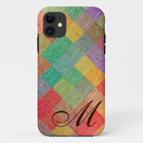 Multicolor Diamond Pattern and Monogram 4 iPhone 11 Case