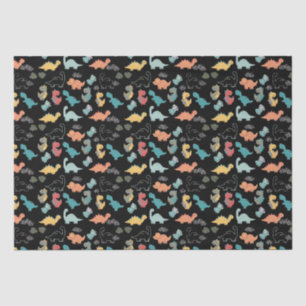 Multicolor Dinosaurs on Black Background Tissue Paper