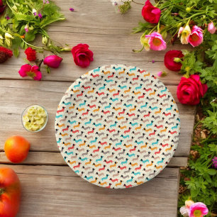 Multicolor Dog Cartoon Paper Plates