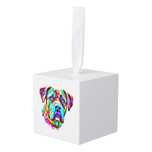 Multicolor Dog - Version 2   Cube Ornament (Front Angled)