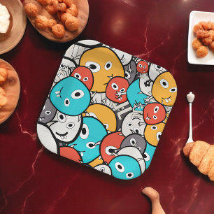 Multicolor Doodle Monster Cartoon Paper Plates