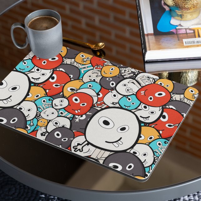 Multicolor Doodle Monster Faces Cloth Placemat (monster table placemat)