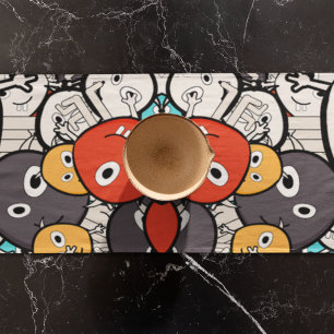 Multicolor Doodle Monster Faces Short Table Runner