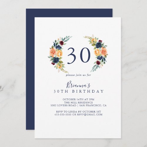 Multicolor Elegant Floral 30th Birthday Party  Invitation