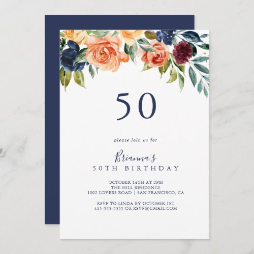 Multicolor Elegant Floral 50th Birthday Party  Invitation