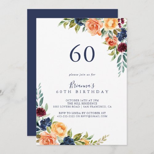 Multicolor Elegant Floral 60th Birthday Party  Invitation