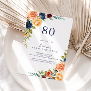 Multicolor Elegant Floral 80th Birthday Party Invitation