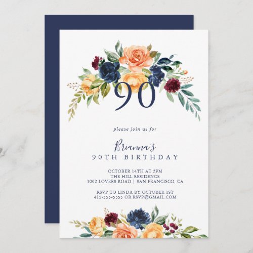 Multicolor Elegant Floral 90th Birthday Party  Invitation
