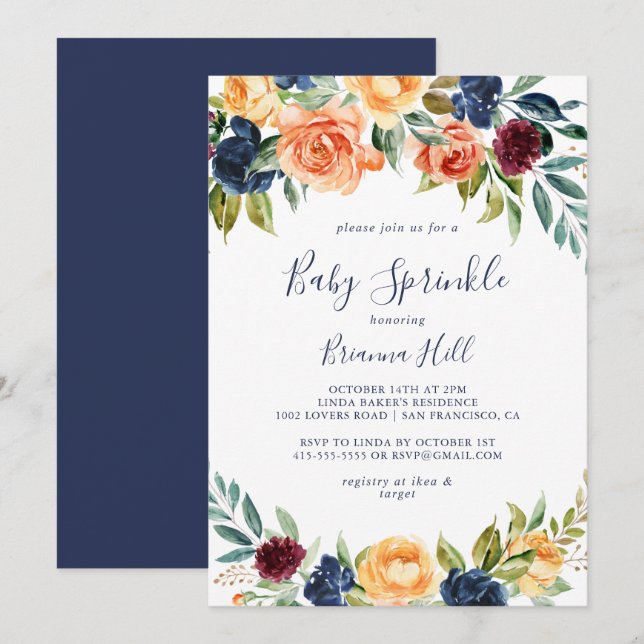 Multicolor Elegant Floral Baby Sprinkle Invitation (Front/Back)