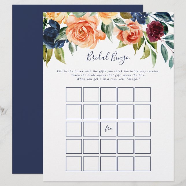 Multicolor Elegant Floral Bridal Bingo Game (Front/Back)
