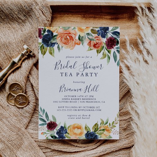 Multicolor Elegant Floral Bridal Shower Tea Party  Invitation