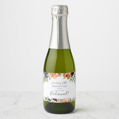 Multicolor Elegant Floral Bridesmaid Proposal  Sparkling Wine Label