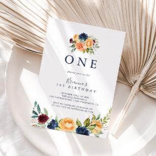 Multicolor Elegant Floral First Birthday Party Invitation