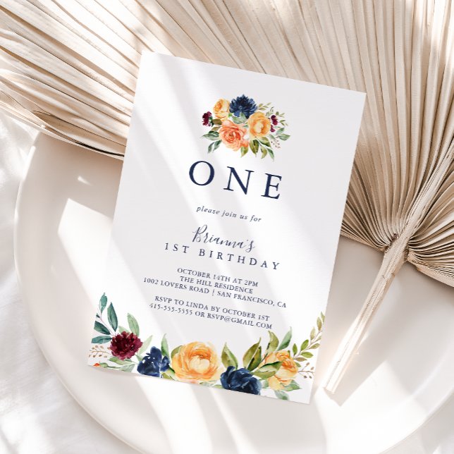 Multicolor Elegant Floral First Birthday Party  Invitation (Creator Uploaded)