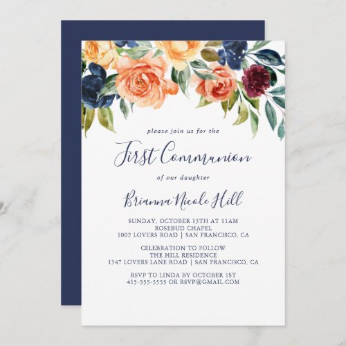 Multicolor Elegant Floral First Communion  Invitation