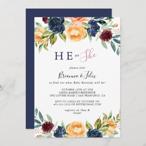 Multicolor Elegant Floral He or She Gender Reveal Invitation