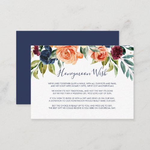 Multicolor Elegant Floral Honeymoon Wish  Enclosure Card