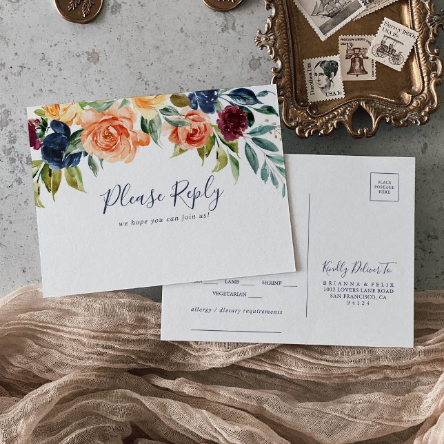 Multicolor Elegant Floral Menu Choice RSVP  (Creator Uploaded)