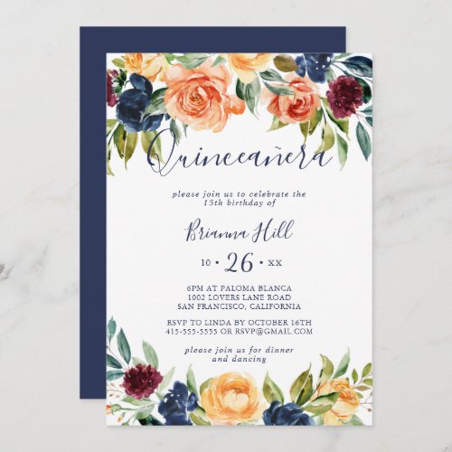 Multicolor Elegant Floral Quinceaera Invitation