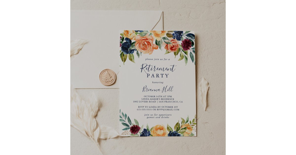 Multicolor Elegant Floral Retirement Party Invitation | Zazzle