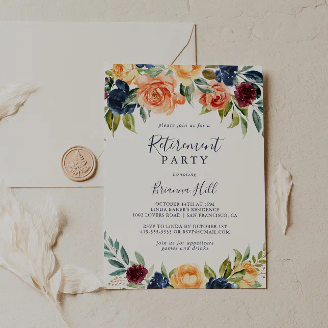 Multicolor Elegant Floral Retirement Party Invitation | Zazzle