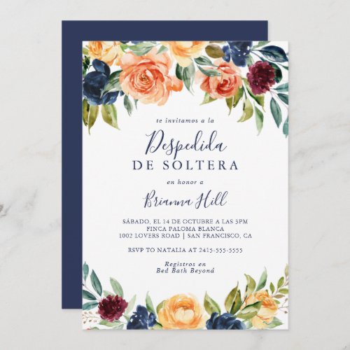 Multicolor Elegant Floral Spanish Bridal Shower  Invitation