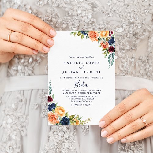 Multicolor Elegant Floral Spanish Wedding  Invitation