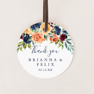 Multicolor Elegant Floral Thank You Wedding Favor  Classic Round Sticker