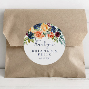 Multicolor Elegant Floral Thank You Wedding Favor Classic Round Sticker