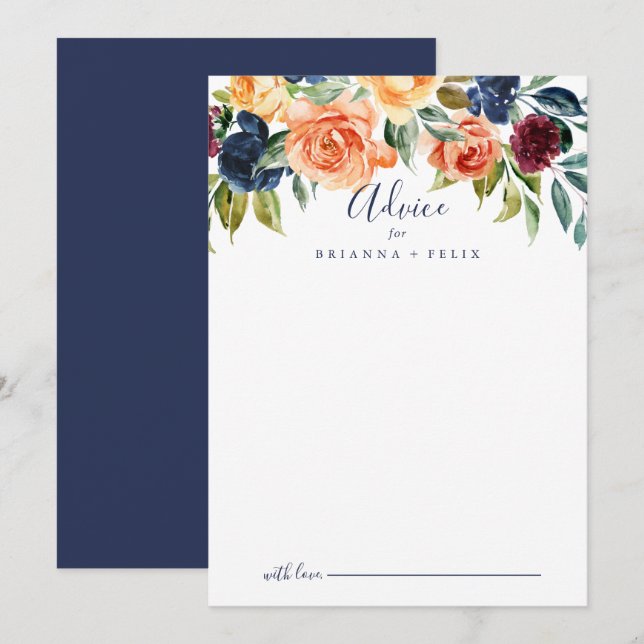Multicolor Elegant Floral Wedding Advice Card (Front/Back)